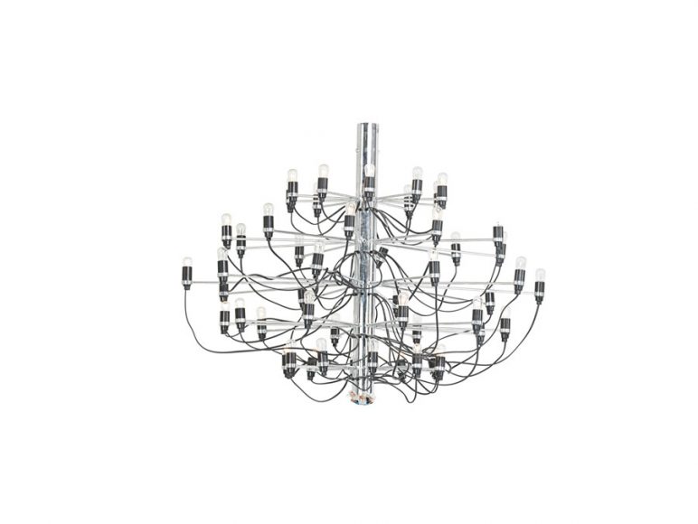 Gino Sarfatti’s 50-arm chandelier, modern production by Flos, sold for $1,063. Courtesy Rago Auctions.