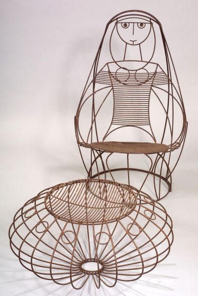John Risley’s wire chair and ottoman (1955), United States. Sold at Skinner, Inc. for $2,115.