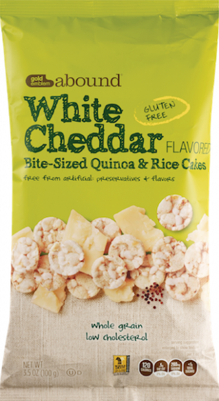 Gold Emblem abound White Cheddar Flavored Bite-Sized Quinoa & Rice Cakes make for a great beach-bag addition. Courtesy CVS.