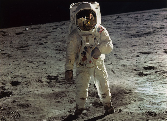 “Buzz Aldrin Walking on the Surface of the Moon Near a Leg of the Lunar Module” by Neil Armstrong of Apollo 11 (1969), dye transfer print (printed later). Part of The Metropolitan Museum of Art’s “Apollo’s Muse: The Moon in the Age of Photography” (July 3-Sept. 22). Copyright The Metropolitan Museum of Art.