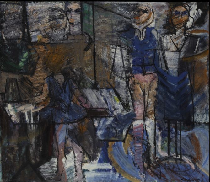 Grace Hartigan (1922-2008). "Showcase," 1955. Oil on canvas, 69 3/16 x 80 ¼ in. (175.7 x 203.8 cm). Metropolitan Museum of Art. Purchase, Roy R. and Marie S. Neuberger Foundation Inc. Gift, 1956 © Estate of Grace Hartigan.