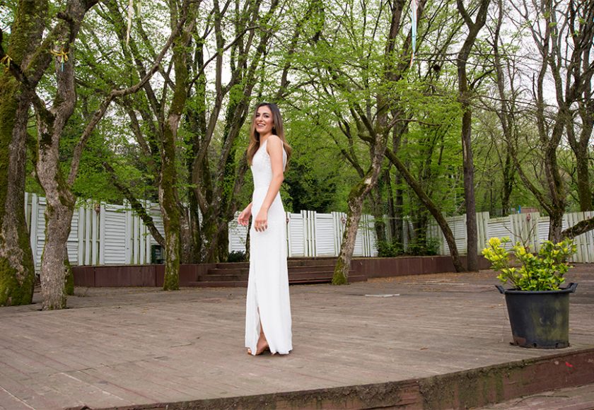 Ikbal Bozkaya Bieff in a wedding dress created by her father-in-law, Neil Bieff.