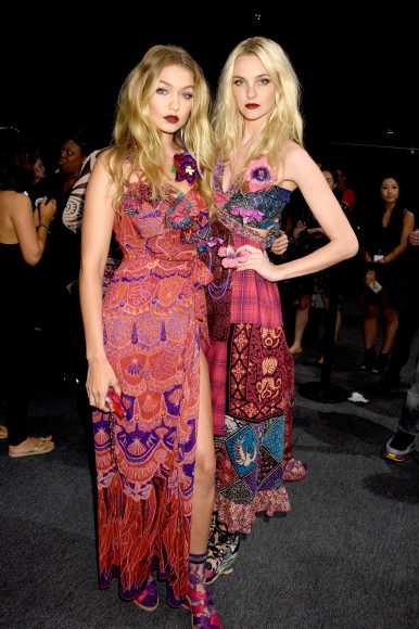 Gigi Hadid and Caroline Trentini backstage in Spring 2016 Tahiti Collection. Photograph by Jennifer Graylock. Courtesy of Jennifer Graylock.