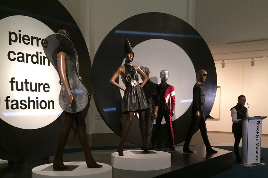 Matthew Yokobosky, senior curator of Fashion and Material Culture at the Brooklyn Museum and curator of “Pierre Cardin: Future Fashion” there, offers comments during the exhibition’s July 17 press preview. Photograph by Mary Shustack.