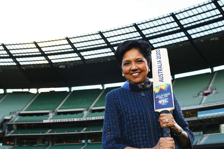 Indra Nooyi, International Cricket Club board director, promotes the ICC women’s T20 World Cup.