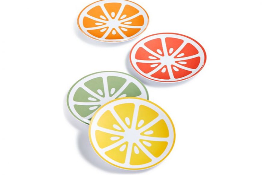 Citrus Melamine Appetizer Plates, Set of four. Courtesy Macy's.