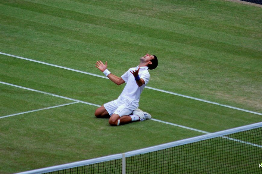 Where it all started for him:  Novak Djokovic defeats Jo-Wilfried Tsonga in the semifinals at Wimbledon in 2011 to capture the number one ranking for the first time en route to winning his first Wimbledon championship.
