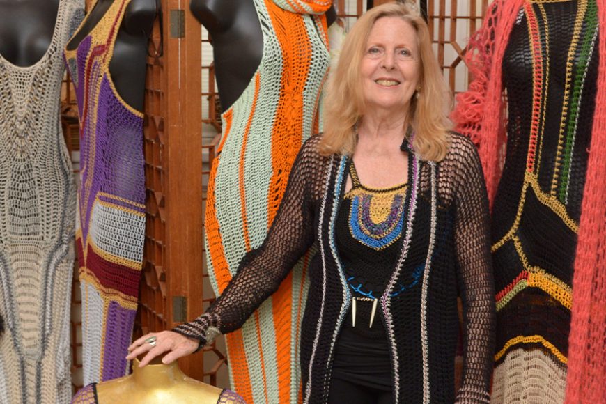 Susan Obrant is known for her one-of-a-kind wearable art, crocheted work that she will showcase at Fall Crafts at Lyndhurst in Tarrytown. Photograph by Bob Rozycki.