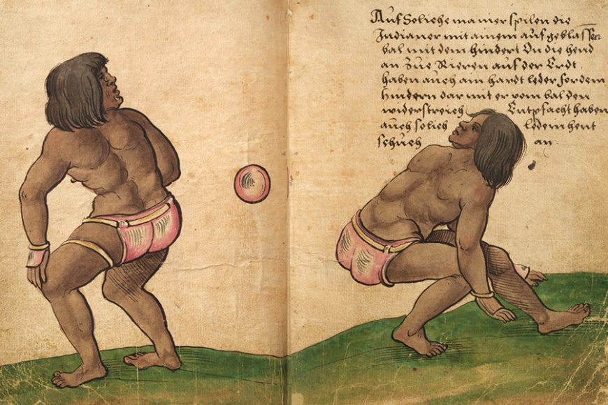 Aztec ballplayers in the court of the Holy Roman Emperor Charles V, captured in a 1530s. Drawing by Christoph Weiditz. Germanisches Nationalmuseum, Nuremberg.