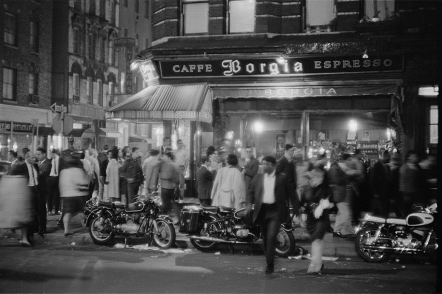 Caffe Borgia at the corner of MacDougal and Bleecker streets, May 24, 1966. Courtesy Fred W. McDarrah Archive/MUUS Asset Management Co LLC