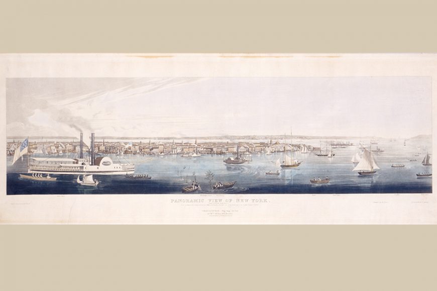 Robert Havell, Jr. (1793–1878). “Panoramic View of New York, Taken from the North River,” 1844. Hand-colored etching and aquatint. Patricia D. Klingenstein Library, New-York Historical Society, Gift of Daniel Parish, Jr. Courtesy New-York Historical Society Museum & Library.