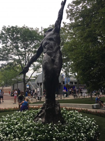 Arthur Ashe serves forever in Eric Fischl’s sensuous nude (2000), which stands in the Arthur Ashe Commemorative Garden near Arthur Ashe Stadium at the USTA Billie Jean King National Tennis Center. A new sculpture celebrating pioneering African-American player Althea Gibson was just unveiled at the center.
