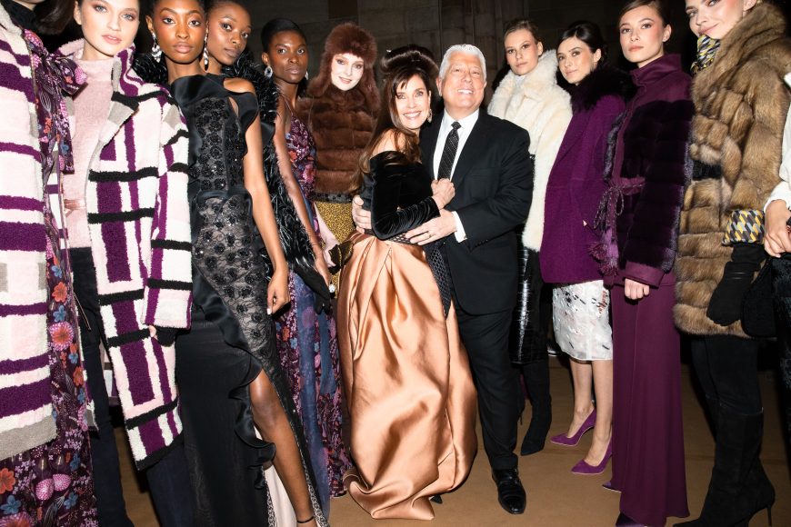 Dennis Basso with Carol Alt and other models at a show of his Fall collection.