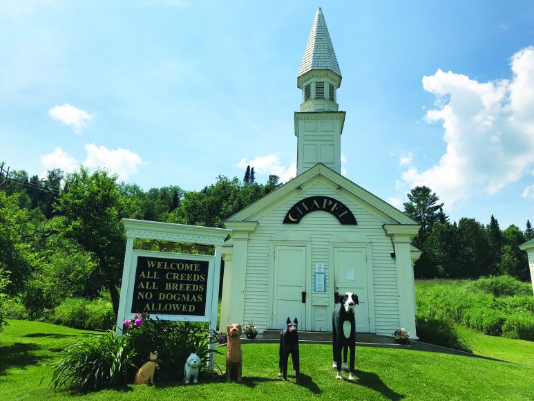 The Dog Chapel on Stephen Huneck’s Dog Mountain — a puppy paradise, where dogs and their owners can spend time together running free, in bucolic pastures. 