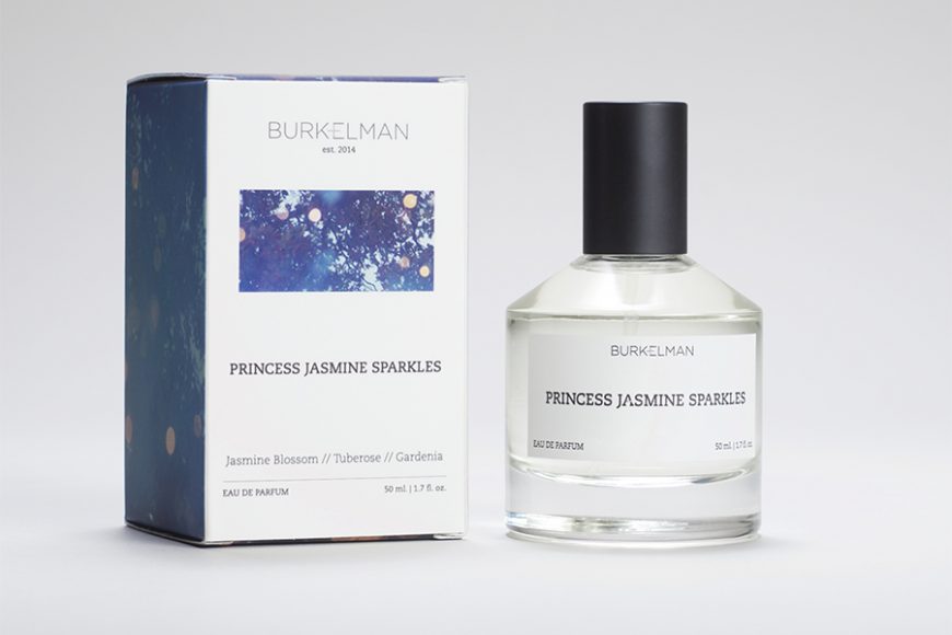 Princess Jasmine Sparkles is one of the new Burkelman fragrances, this one featuring jasmine blossom, tuberose and gardenia notes. Courtesy Burkelman.