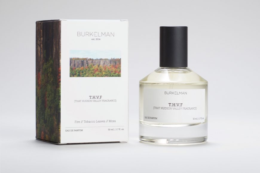 Burkelman has introduced a collection of personal fragrances. Among the six options is That Hudson Valley Fragrance, which features notes of fire, tobacco leaves and moss. Courtesy Burkelman.