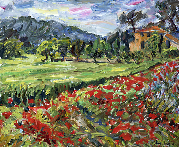 “Wheat and Poppy Fields at Bastide in Luynes,” oil on canvas, Jill Steenhuis. Courtesy Silvermine School of Art.