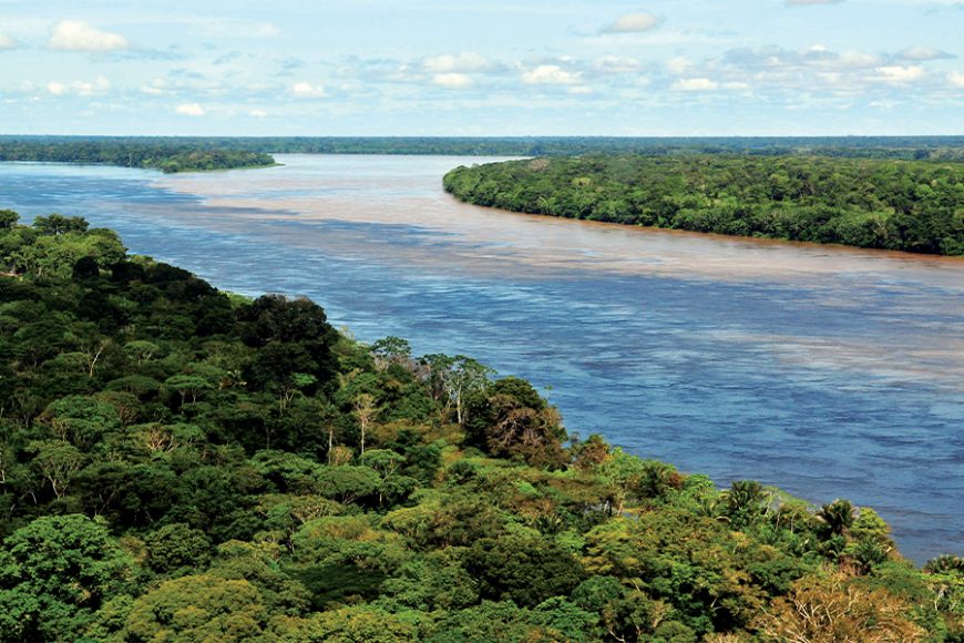Aerial view of the Amazon Rainforest — near Manaus, the capital of the Brazilian state of Amazonas – the inspiration for “A River Runs Through It” at the Greenwich Arts Council. Photograph by Neil Palmer (CIAT).