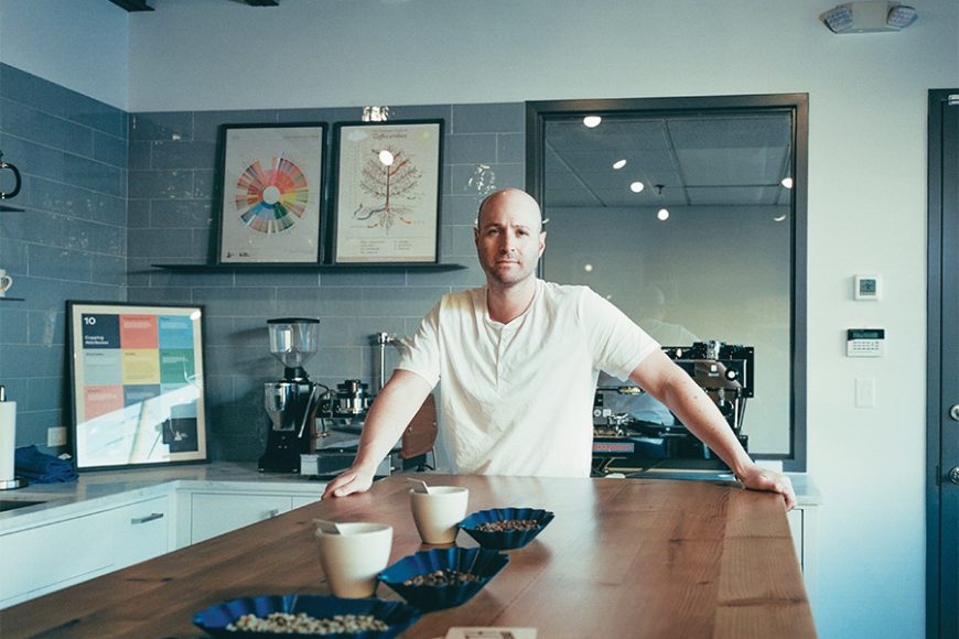 Jason Richter in the 
Path Coffee Roasters 
lab. Photograph by 
Franck Bohbot.