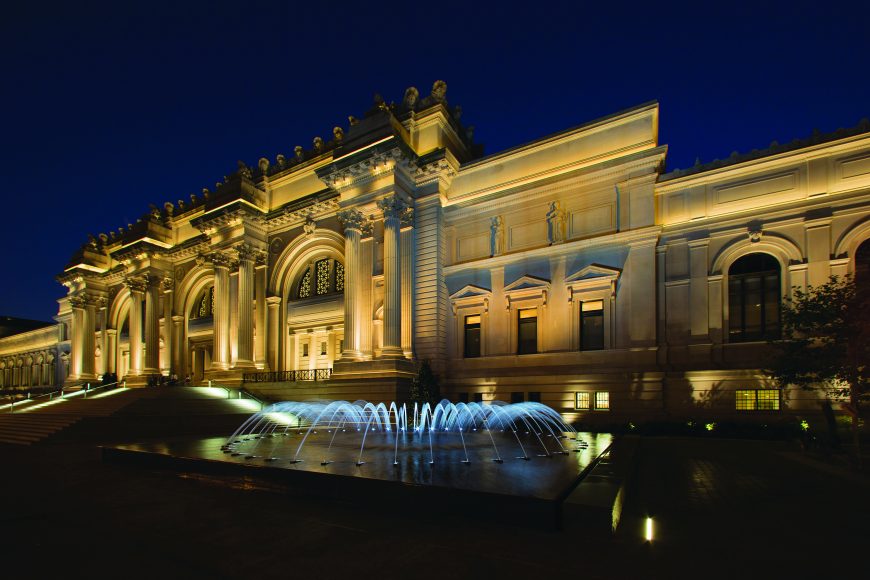 The Metropolitan Museum of Art, seen here at night, will celebrate its 150th anniversary next year with  a feast of programming and exhibits. Courtesy The Metropolitan Museum of Art.
