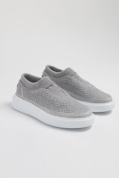 VIRGIN WOOL, SILK AND CASHMERE KNIT SLIP-ON SNEAKERS. Courtesy Peserico.