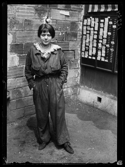 A woman in work clothes, Paris. “The new professions for women since the war,” Excelsior, June 24, 1917. Silver gelatin print. © Excelsior–L’Équipe / Roger-Viollet, RV-72194-51. Courtesy Bard Graduate Center Gallery.