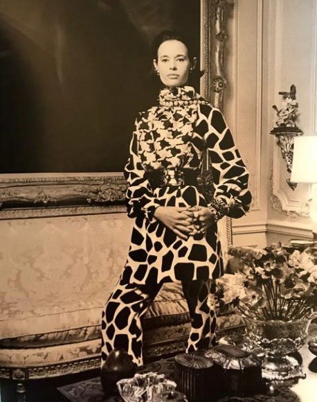 Gloria Vanderbilt wearing Bill Blass giraffe print tunic and pants by Bill Blass, spring 1969. Photograph by Francesco Scavullo, Town & Country, 1969. Courtesy Caroline Rennolds Milbank.