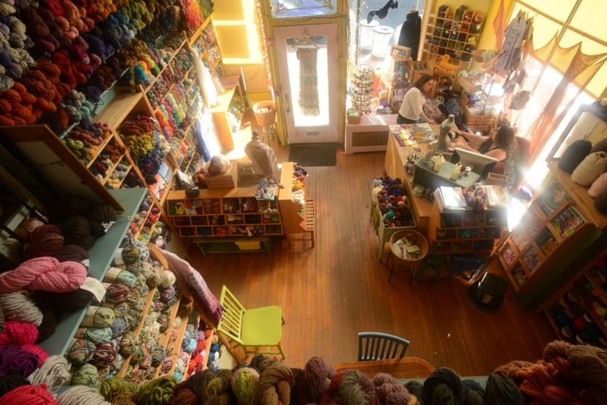 The interior of Flying Fingers Yarn Shop in Tarrytown, a Main Street mainstay owned by Elise Goldschlag. Photograph by Bob Rozycki.