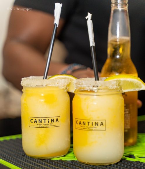 Cantina’s Perfect Margarita made with Don Questo Anejo Tequila over a jumbo agave lime ice cube, with a splash of fresh lime juice. Courtesy S.C Photography.