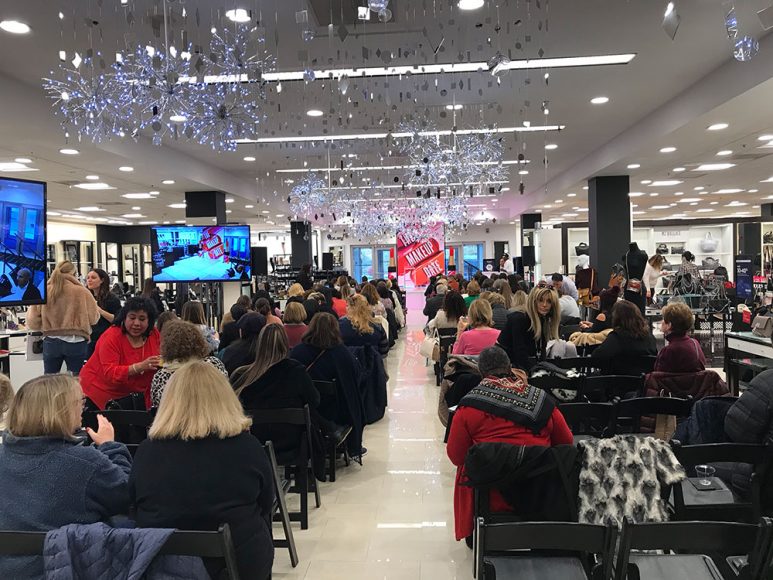 The crowd gets ready for makeup giveaways at Bloomingdale’s White Plains. Photographs by Fatime Muriqi.