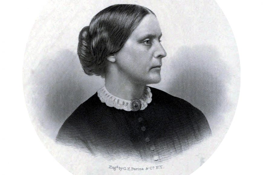 Public relations portrait of Susan B. Anthony used in the “History of Woman Suffrage, Volume 1” (1881), which she wrote with another leader of the movement, Elizabeth Cady Stanton. Engraved by G.E. Perine & Co., New York.