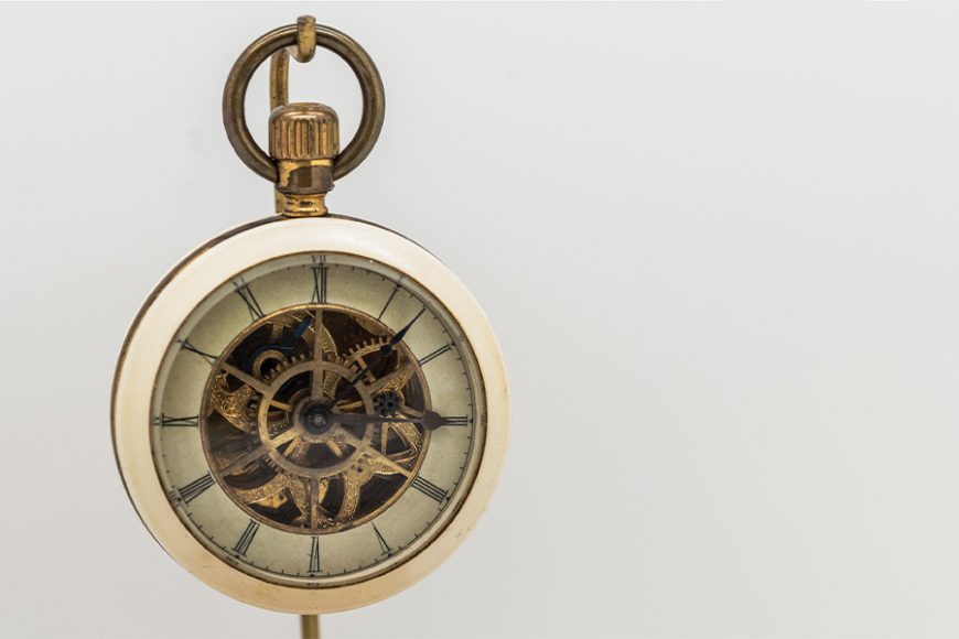 A skeletonized pocket watch from the Waterbury Watch Co. Courtesy the American Clock & Watch Museum.