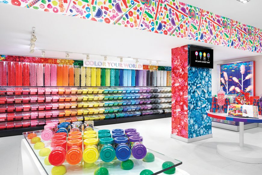 The bold and colorful interiors of Dylan’s Candy Bar. Courtesy Dylan’s Candy Bar. 