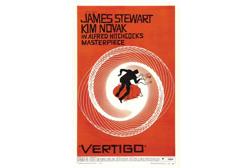 Saul Bass’ poster for the 1996 theatrical re-release of “Vertigo.” Movie restored by Robert A. Harris, a longtime Westchester resident, and James C. Katz. Poster restored by Adam Cuerden.
