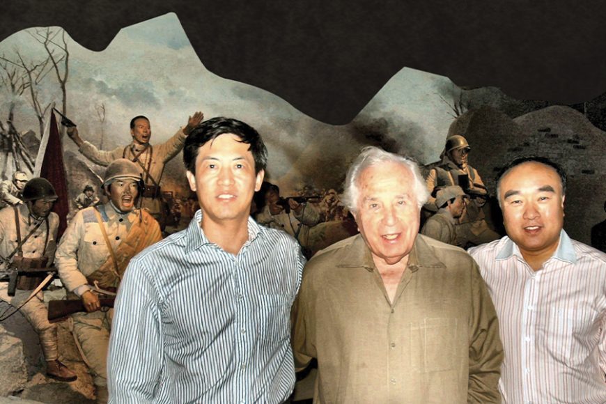 Seymour Topping visits the Huaihai Memorial Museum in Xuzhou in 2009. To his left is the city’s mayor and to his right, his friend Li Xiguang, professor of history at Tsinghua. Photograph by Audrey Ronning Topping.