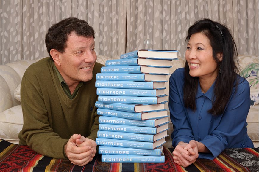 Nicholas D. Kristof and Sheryl WuDunn, a Westchester couple, are the parents of three children and five books. The latest book, “Tightrope: Americans Reaching for Hope,” is the subject of their March 11 talk at Scarsdale High School. Photograph by Bob Rozycki.