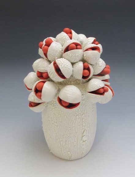 “Moon Flowerer,” a work in wheel-thrown stoneware by Donna Namnoum. Courtesy Silvermine Arts Center.