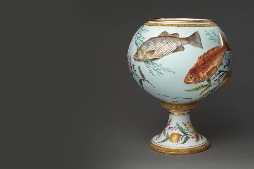 Fish vase by Edward Lycett, Faience Manufacturing Co. (1886-90), earthenware.