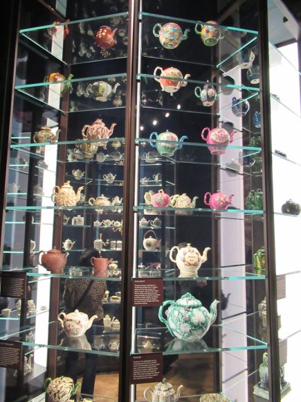 A dazzling display of 18th-century teapots highlights The New British Galleries at The Metropolitan Museum of Art in Manhattan. Photograph by Mary Shustack.