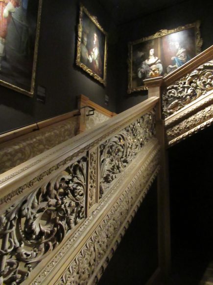 Detail of the Staircase from Cassiobury House, Hertfordshire, featuring intricate carving in pine and elm by Edward Pearce (English, ca. 1630-1695). The staircase came to The Met in 1932. Photograph by Mary Shustack.