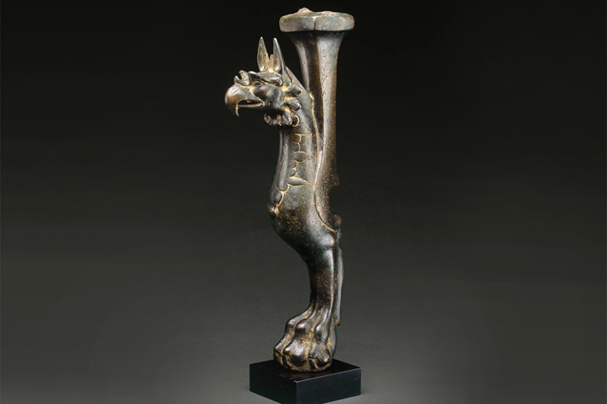 Throne leg in the shape of a griffin, probably from western Iran (late seventh–early eighth century), bronze cast around a ceramic core. 
Image © The Metropolitan Museum of Art.