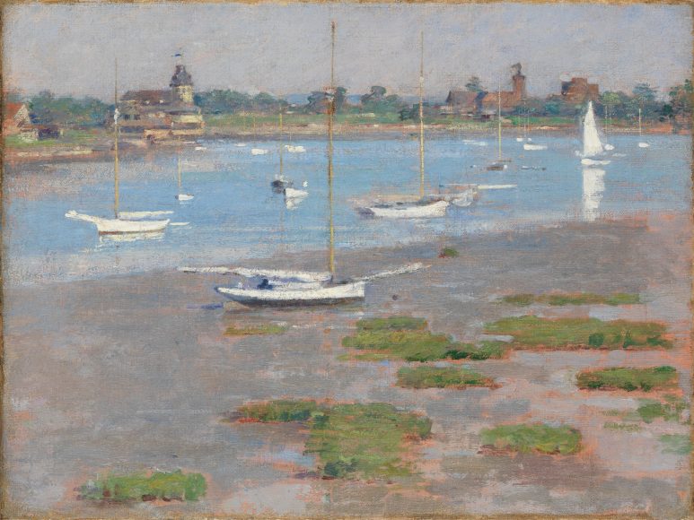 Theodore Robinson, “Low Tide, Riverside Yacht Club” (1894), oil on canvas. The Metropolitan Museum of Art.