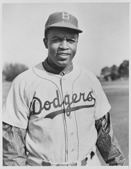 Brooklyn Dodgers second baseman Jackie Robinson, a seminal figure in Ken Burns’ “Baseball” series, seen here in a 1950 photograph that is part of the National Archives and Records Administration. 