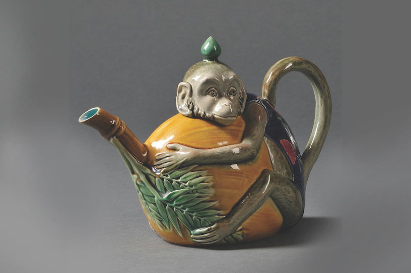 Minton majolica monkey teapot and cover (circa 1865), English. Sold for $1,200 at Skinner Inc.