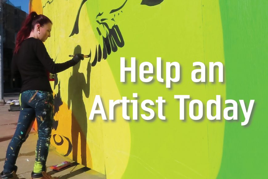 Artist Oscar Lett at work on a street mural in White Plains. Photograph by Will Bermingham (2019).