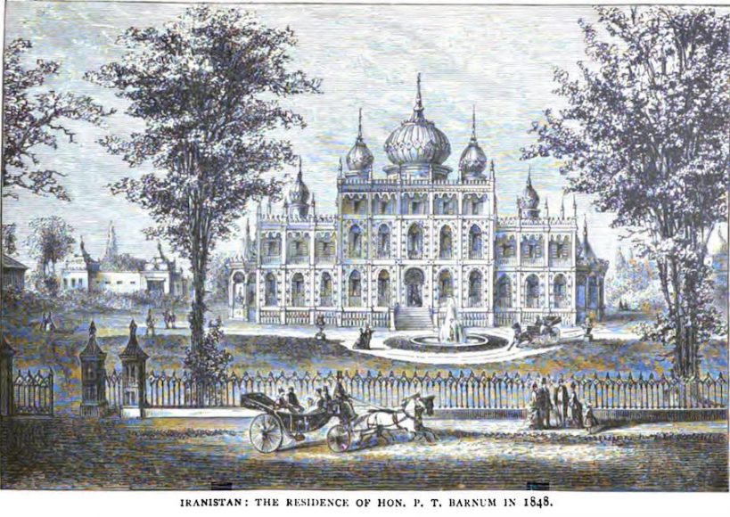 An 1848 lithograph by an unknown artist of P.T. Barnum’s home Iranistan, from “A History of the Old Town of Stratford and City of Bridgeport, Connecticut, Volume 2,” published by the Fairfield County Historical Society in 1886. Courtesy Internet Archive.