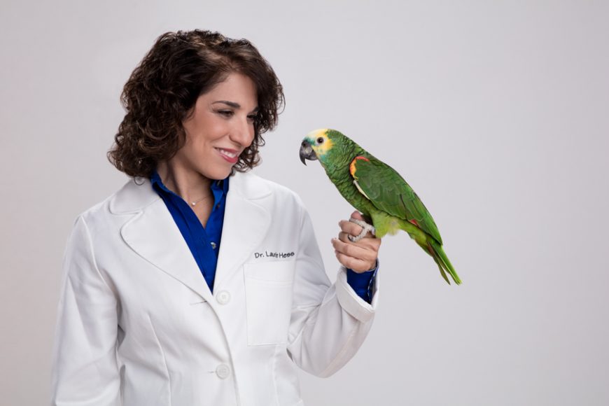 Laurie Hess, D.V.M., with an Amazon parrot. Courtesy ZuPreem.