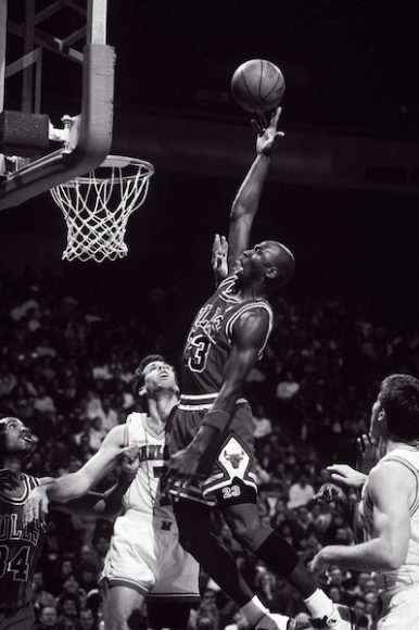 The air up there:  Michael Jordan in action during his glory days with the Chicago Bulls in the 1980s and ’90s.
