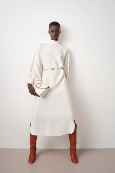 St. John’s new creative director Zoe Turner swaths the model (and us) in chic fabric, arming us for a challenging fall.
