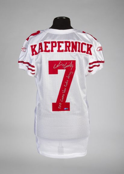 Colin’s Kaepernick’s rookie San Francisco 49ers jersey will join choice basketball memorabilia from Michael Jordan and the estate of Kobe Bryant for Julien’s Auctions Dec. 4 “Icons and Idols: Sports” event.